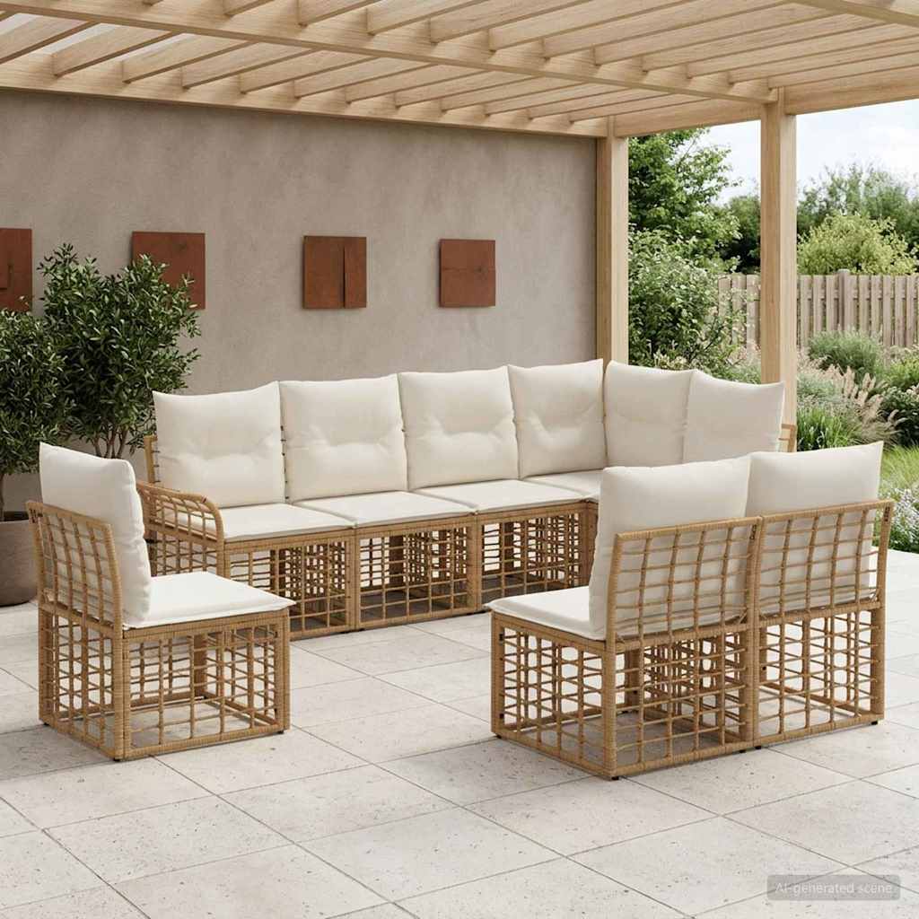 Set di divani da esterno 8 pcs Naturale e Bianco Crema | homemem39