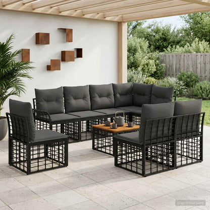 Set di divani da esterno 9 pcs Nero e Grigio scuro Poliestere | homemem39