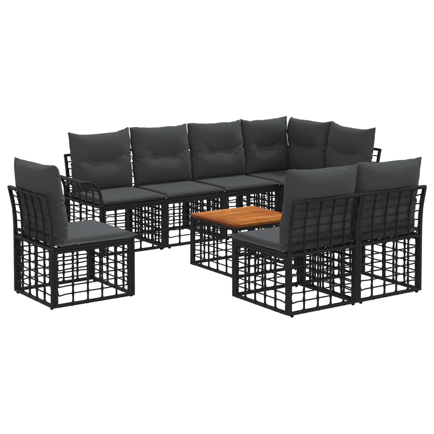 Set di divani da esterno 9 pcs Nero e Grigio scuro Poliestere | homemem39