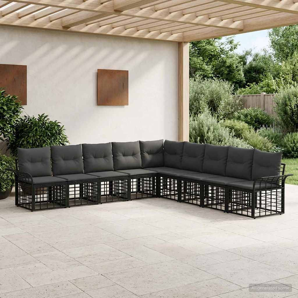 Set di divani da esterno 9 pcs Nero e Grigio scuro Poliestere | homemem39