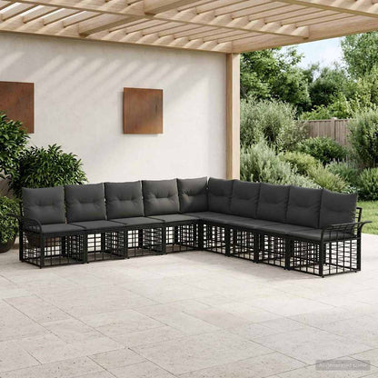 Set di divani da esterno 9 pcs Nero e Grigio scuro Poliestere | homemem39