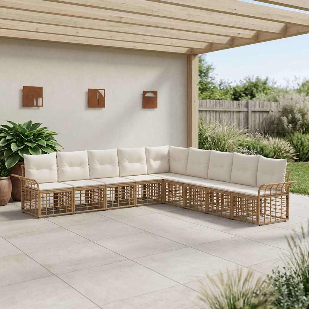 Set di divani da esterno 9 pcs Naturale e Bianco Crema | homemem39