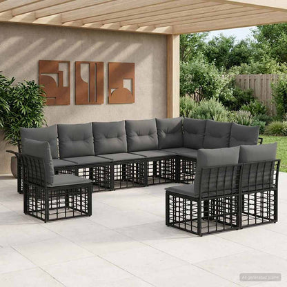 Set di divani da esterno 10 pcs Nero e Grigio scuro Poliestere | homemem39