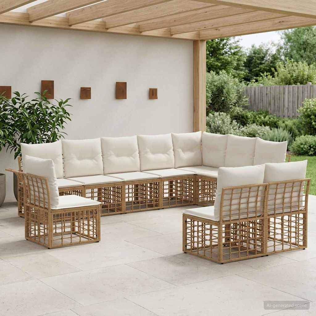 Set di divani da esterno 10 pcs Naturale e Bianco Crema | homemem39