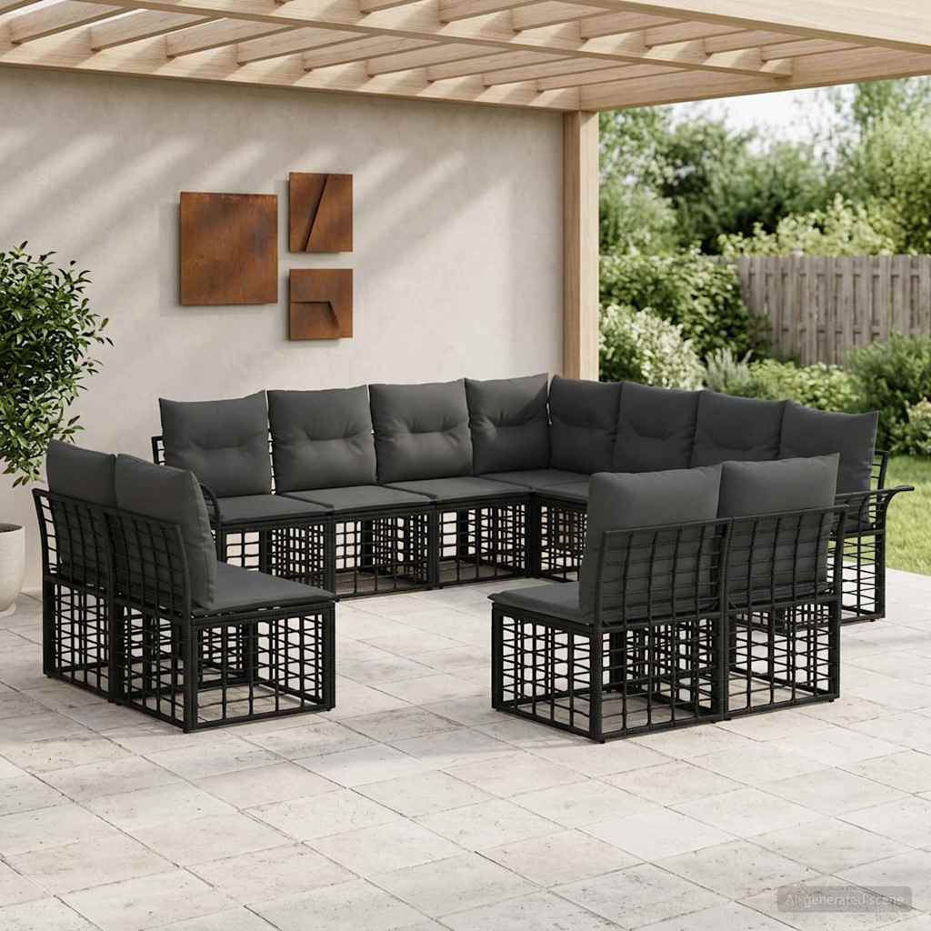 Set di divani da esterno 11 pcs Nero e Grigio scuro Poliestere | homemem39