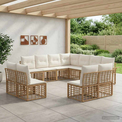 Set di divani da esterno 11 pcs Naturale e Bianco Crema | homemem39