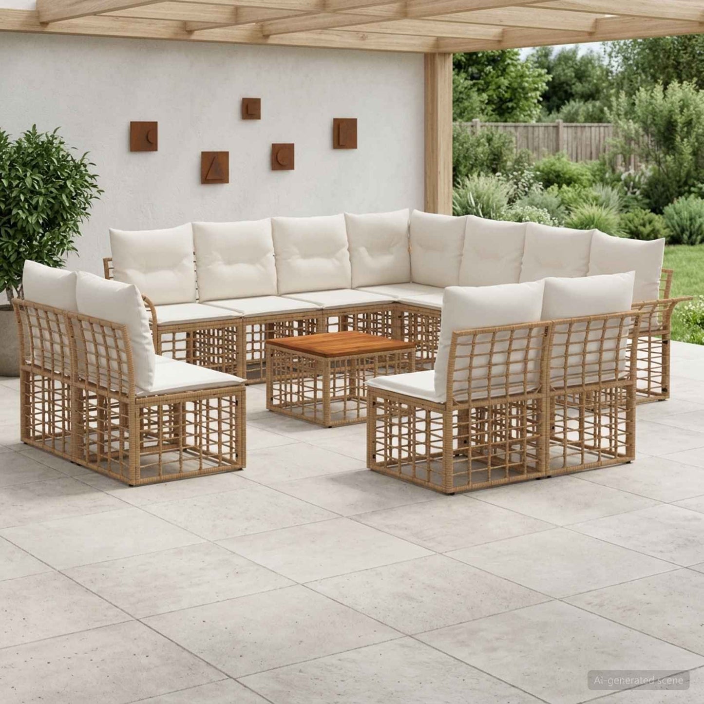 Set di divani da esterno 12 pcs Naturale e Bianco Crema | homemem39