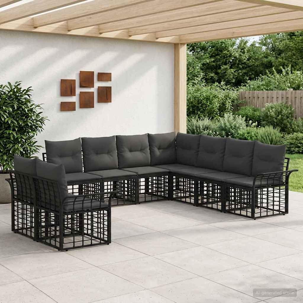 Set di divani da esterno 9 pcs Nero e Grigio scuro Poliestere | homemem39