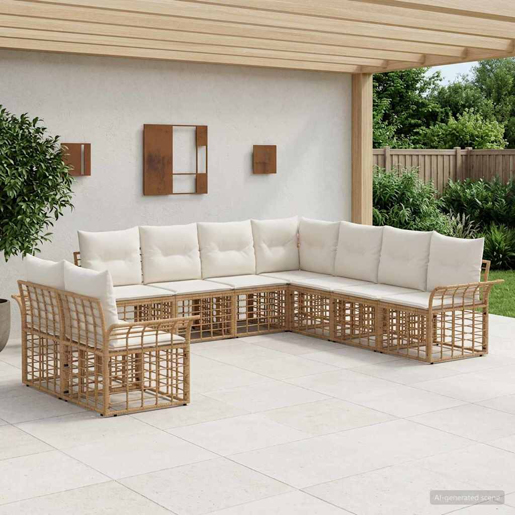 Set di divani da esterno 9 pcs Naturale e Bianco Crema | homemem39