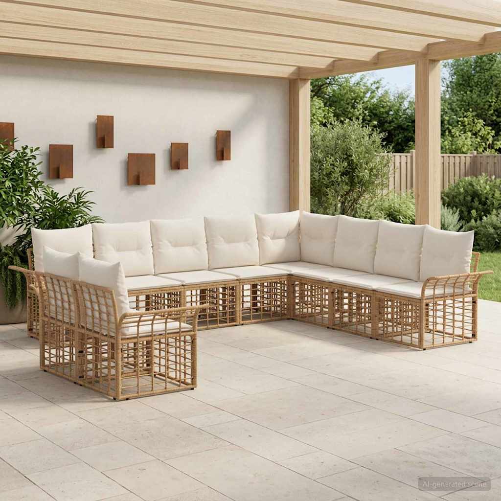Set di divani da esterno 10 pcs Naturale e Bianco Crema | homemem39
