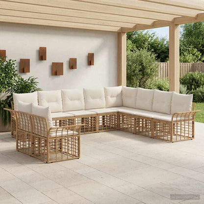 Set di divani da esterno 10 pcs Naturale e Bianco Crema | homemem39