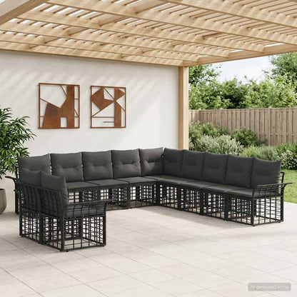 Set di divani da esterno 11 pcs Nero e Grigio scuro Poliestere | homemem39