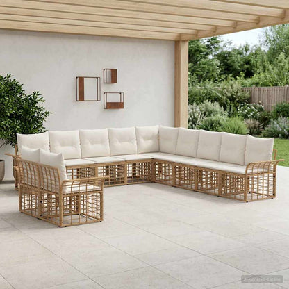 Set di divani da esterno 11 pcs Naturale e Bianco Crema | homemem39