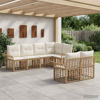 Set di divani da esterno 7 pcs Naturale e Bianco Crema | homemem39