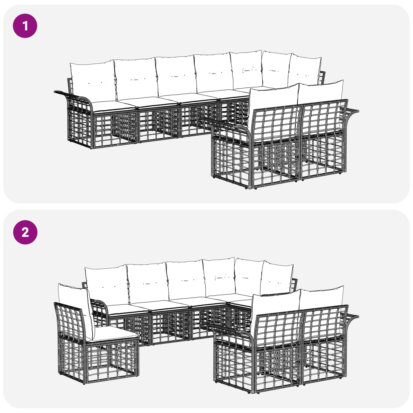 Set di divani da esterno 8 pcs Nero e Grigio scuro polyrattan | homemem39
