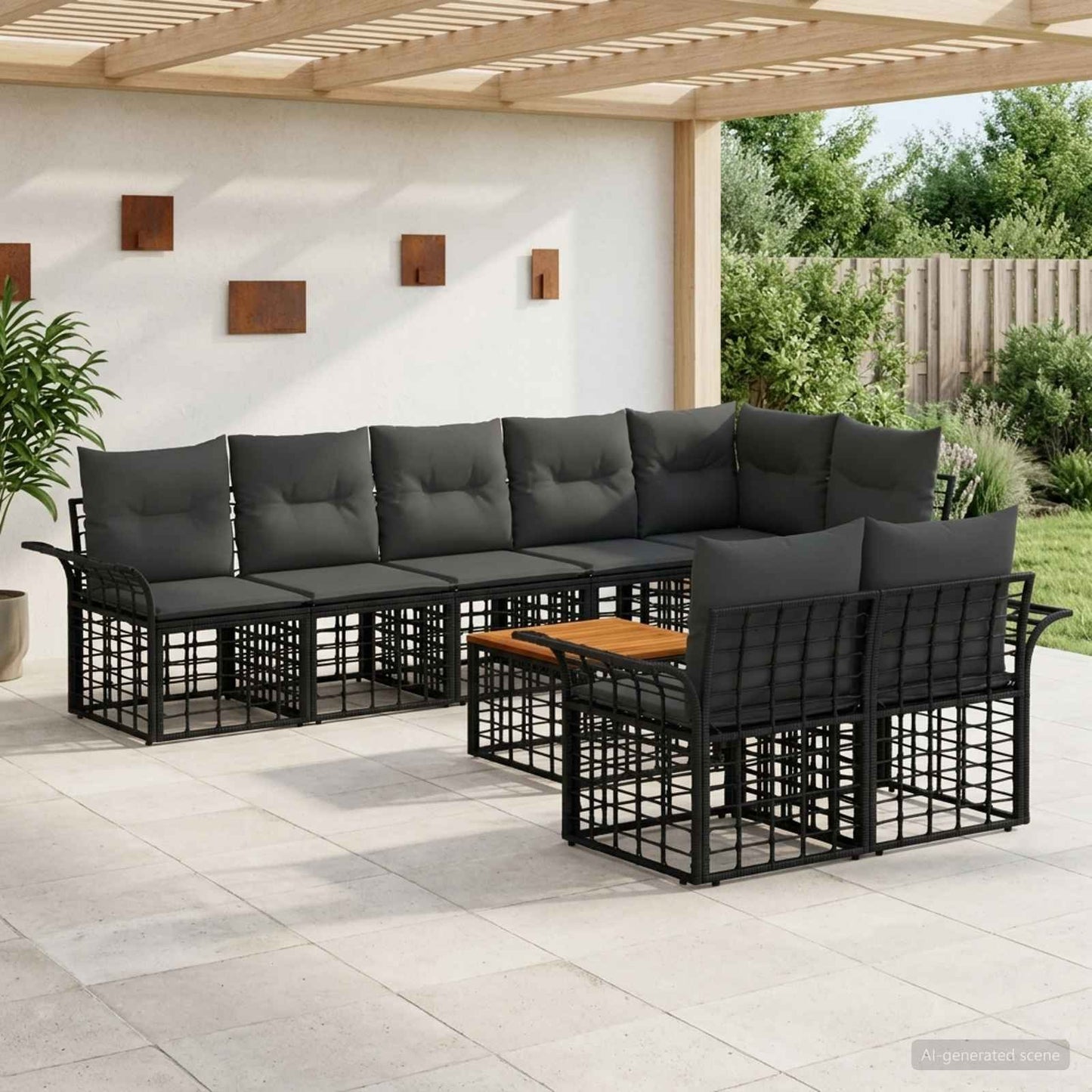 Set di divani da esterno 9 pcs Nero e Grigio scuro polyrattan | homemem39