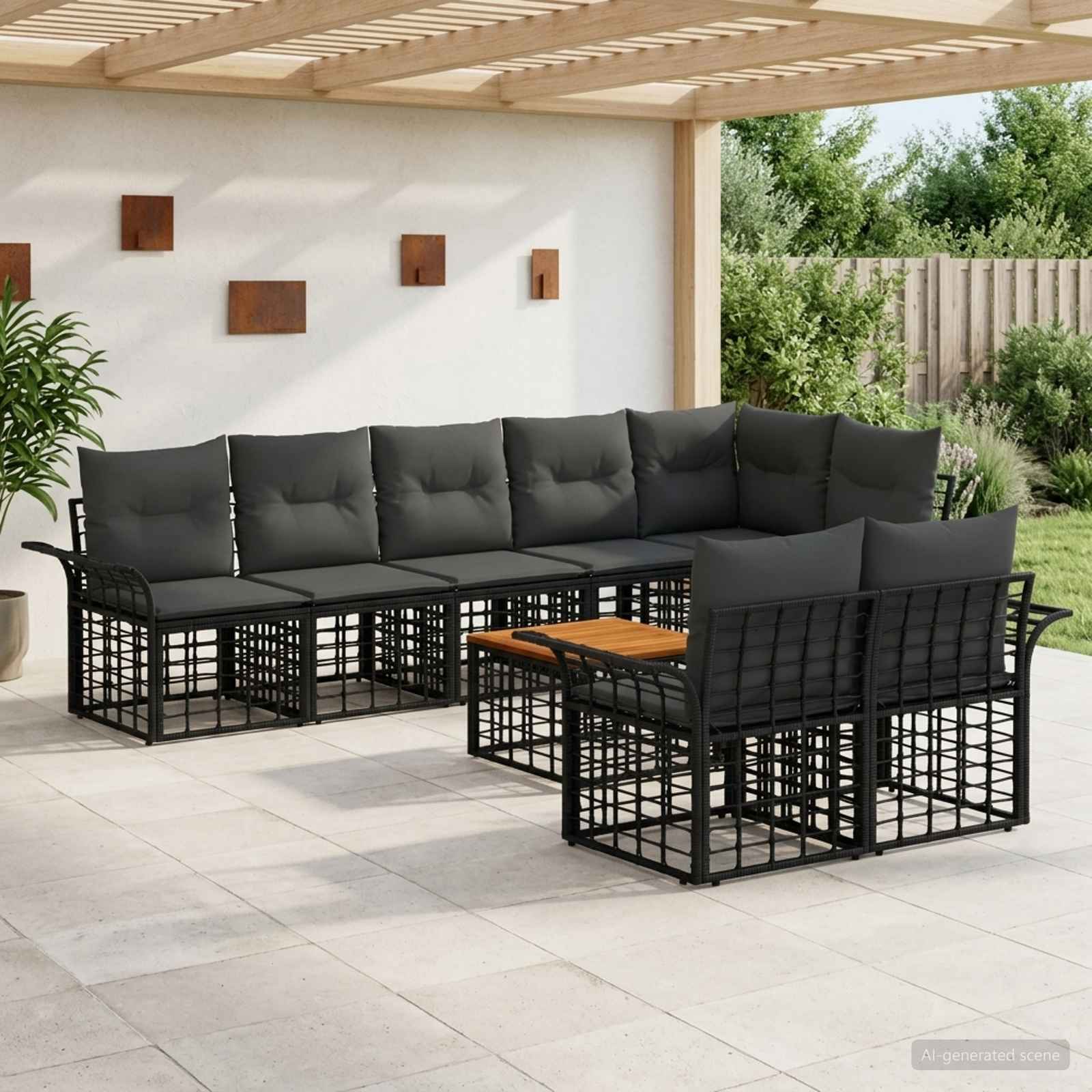 Set di divani da esterno 9 pcs Nero e Grigio scuro polyrattan | homemem39