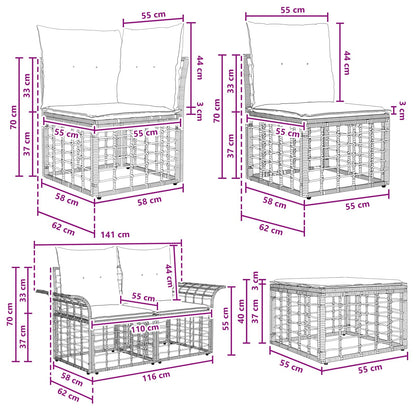 Set di divani da esterno 6 pcs Nero e Grigio scuro Poliestere