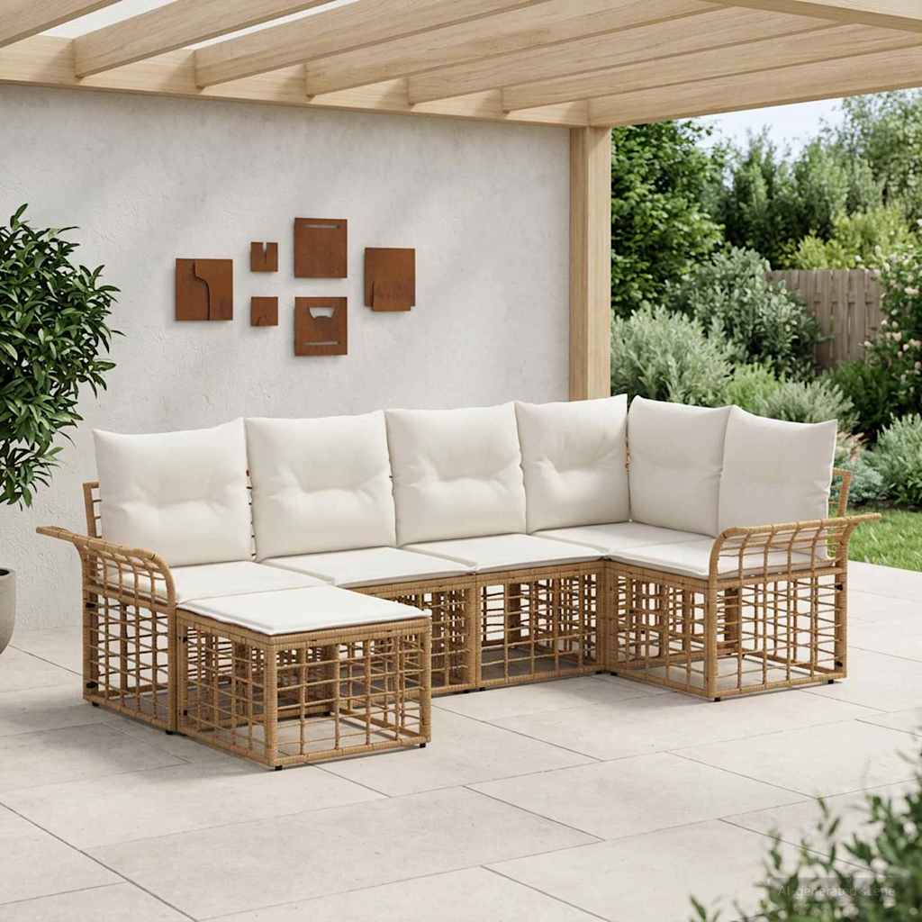 Set di divani da esterno 6 pcs Naturale e Bianco Crema | homemem39