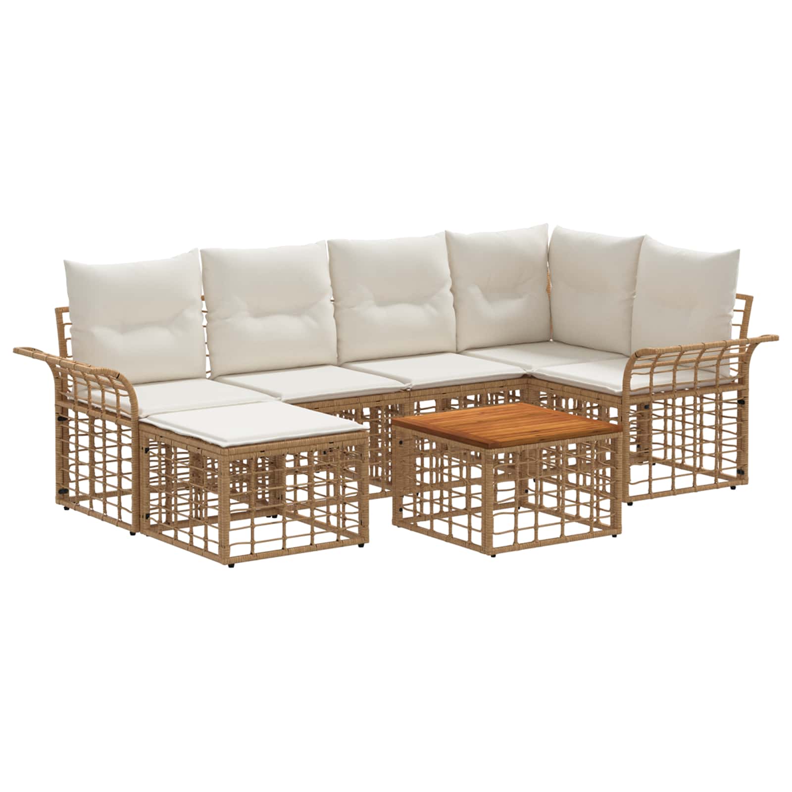Set di divani da esterno 7 pcs Naturale e Bianco Crema | homemem39