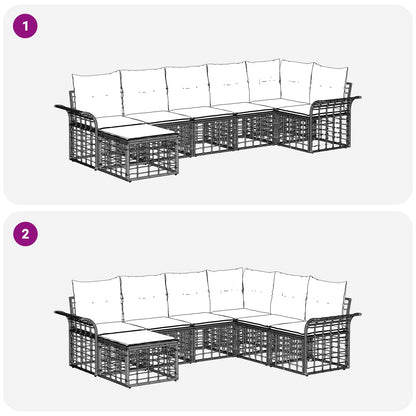 Set di divani da esterno 7 pcs Nero e Grigio scuro Poliestere | homemem39