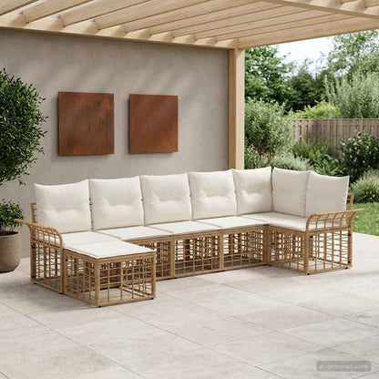 Set di divani da esterno 7 pcs Naturale e Bianco Crema