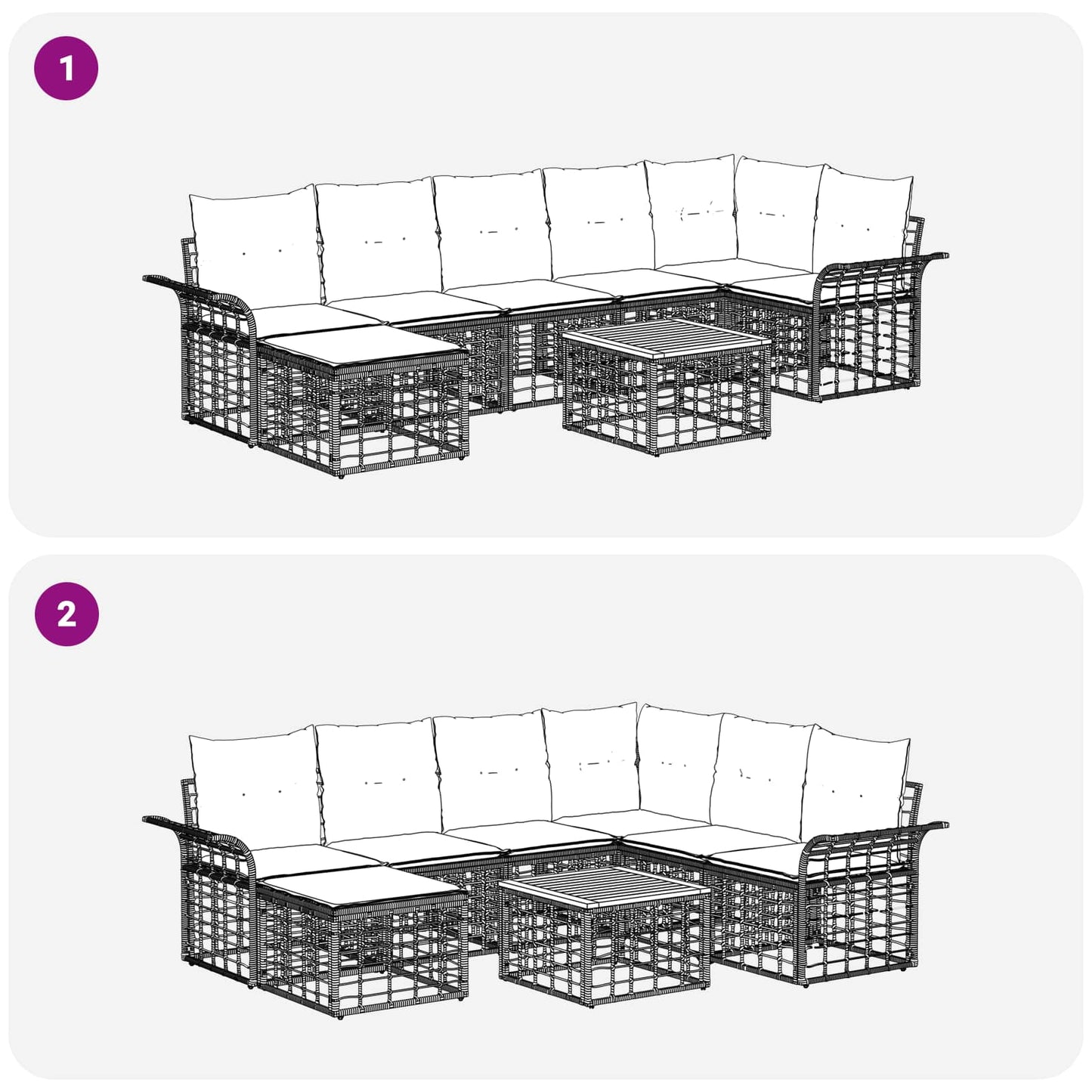 Set di divani da esterno 8 pcs Nero e Grigio scuro Poliestere | homemem39