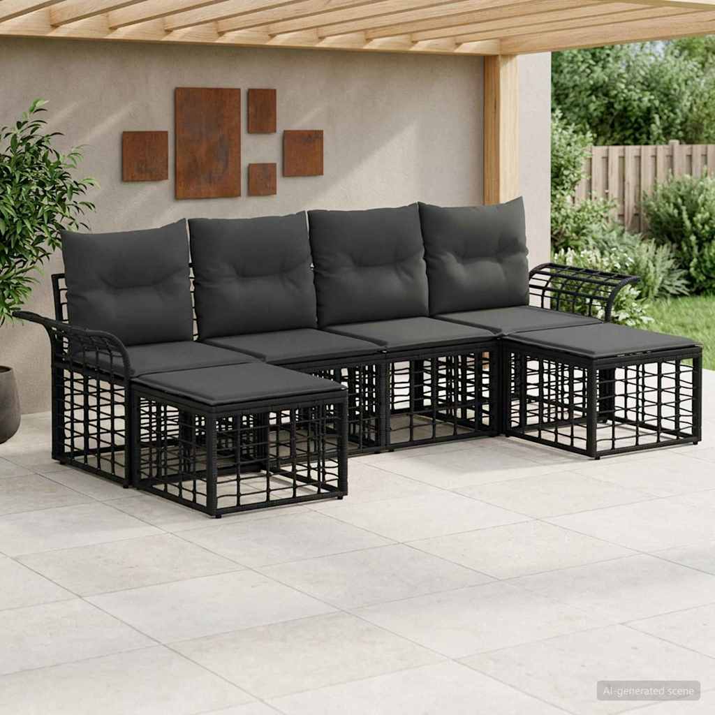 Set di divani da esterno 6 pcs Nero e Grigio scuro Poliestere | homemem39