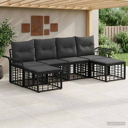 Set di divani da esterno 6 pcs Nero e Grigio scuro Poliestere | homemem39