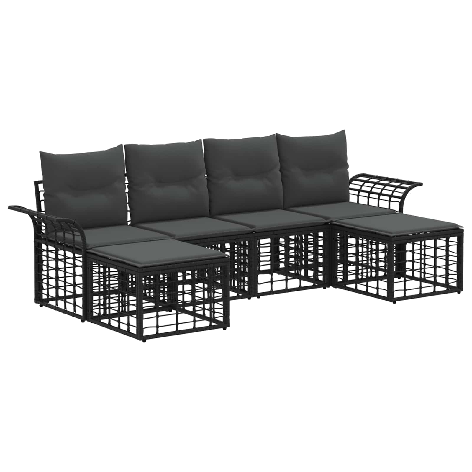 Set di divani da esterno 6 pcs Nero e Grigio scuro Poliestere | homemem39