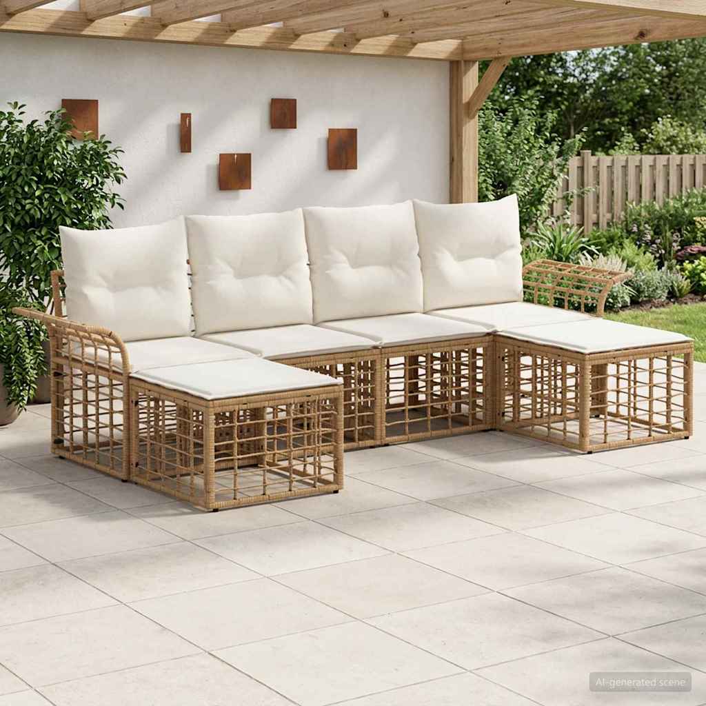 Set di divani da esterno 6 pcs Naturale e Bianco Crema | homemem39
