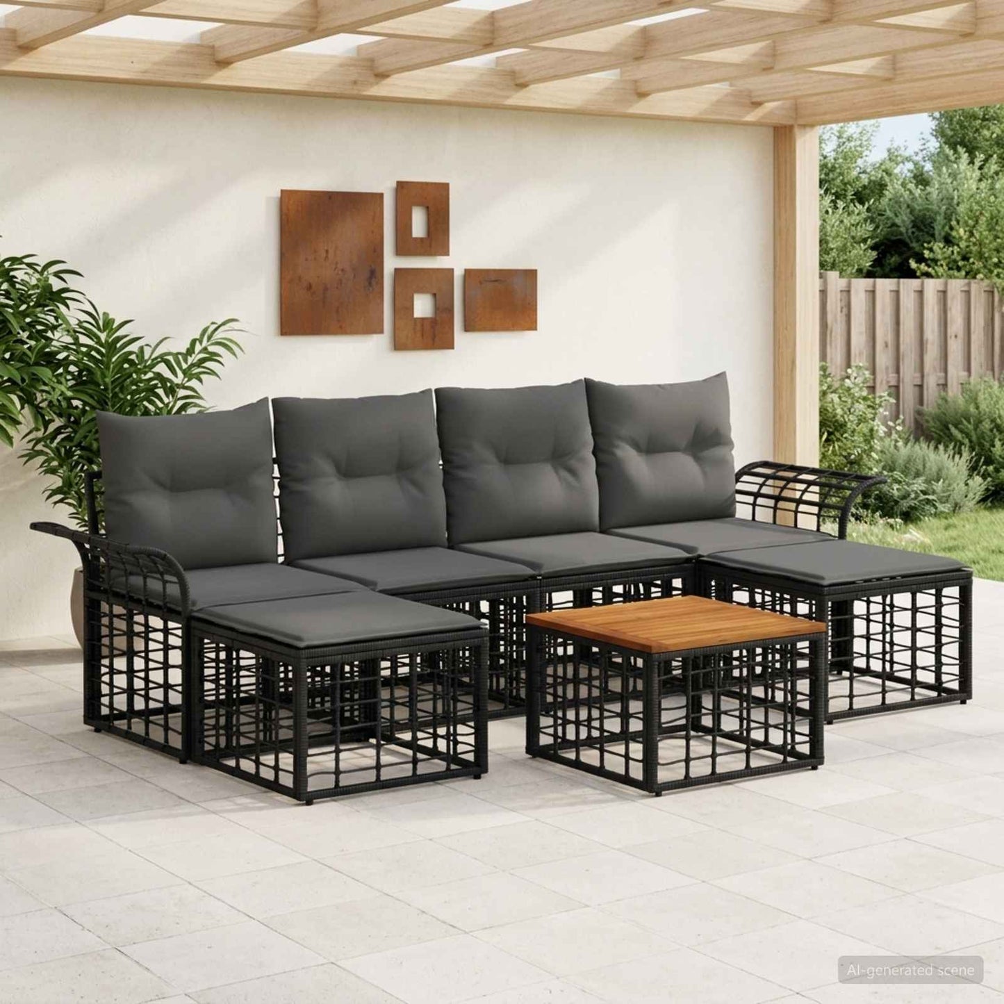 Set di divani da esterno 7 pcs Nero e Grigio scuro Poliestere | homemem39