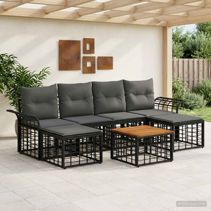 Set di divani da esterno 7 pcs Nero e Grigio scuro Poliestere | homemem39