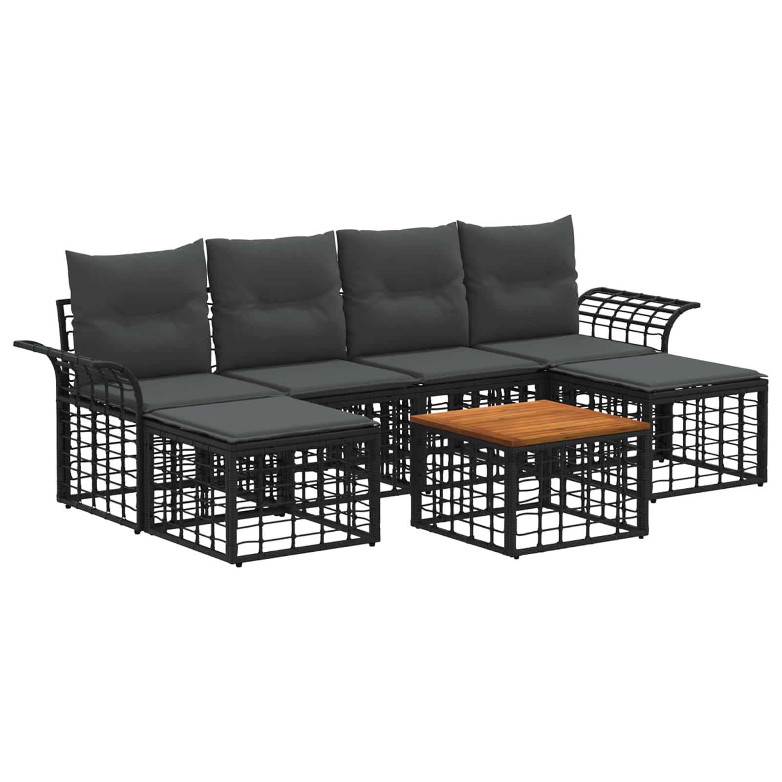 Set di divani da esterno 7 pcs Nero e Grigio scuro Poliestere | homemem39