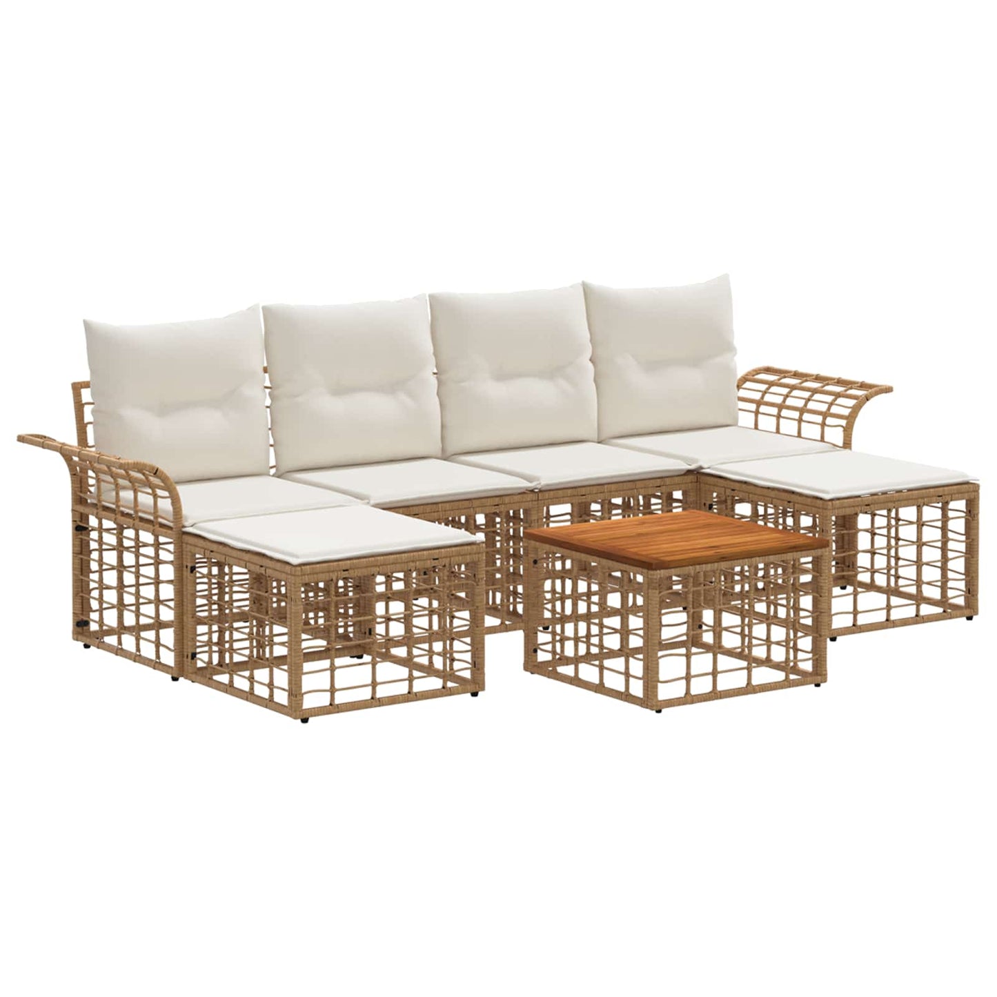 Set di divani da esterno 7 pcs Naturale e Bianco Crema | homemem39