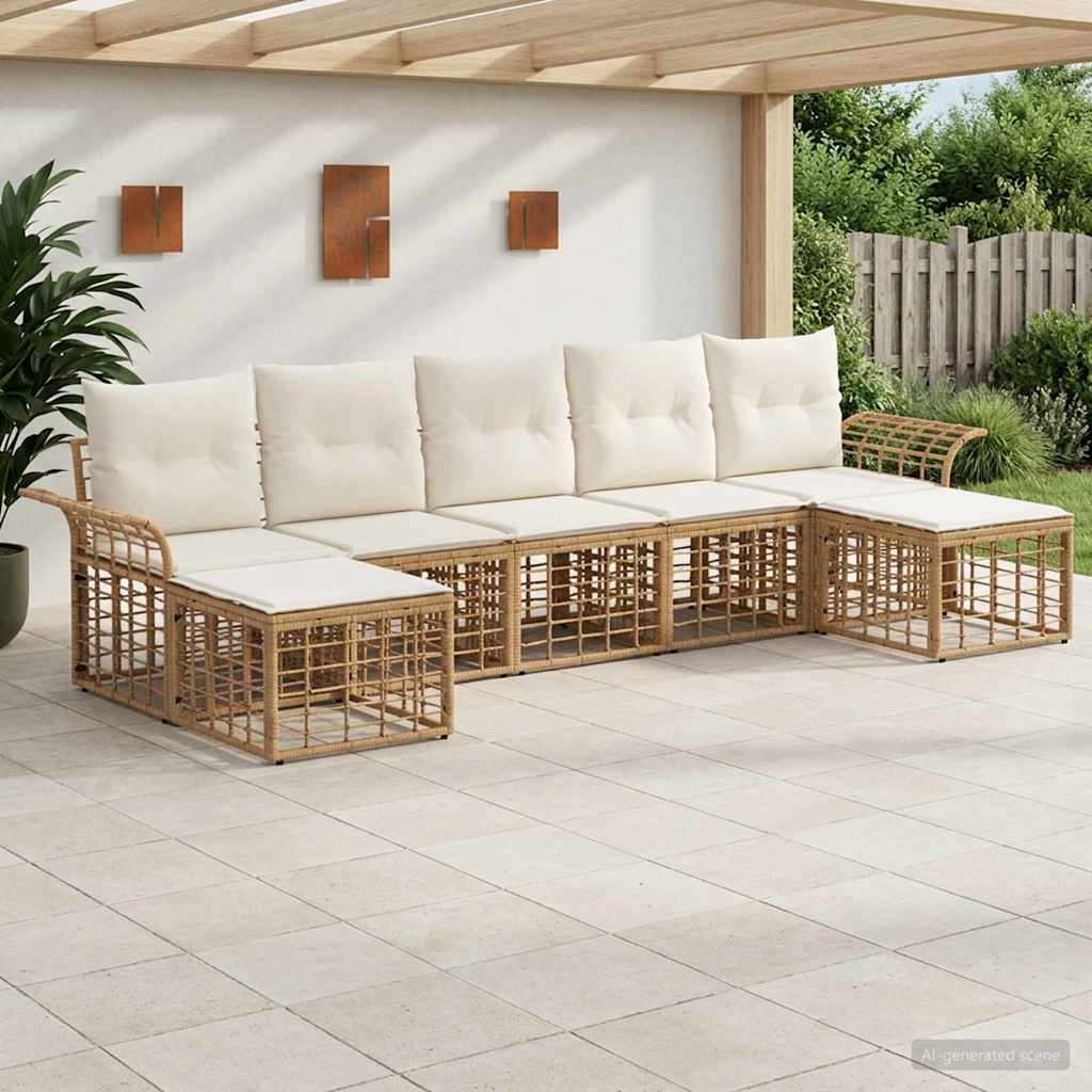 Set di divani da esterno 7 pcs Naturale e Bianco Crema | homemem39
