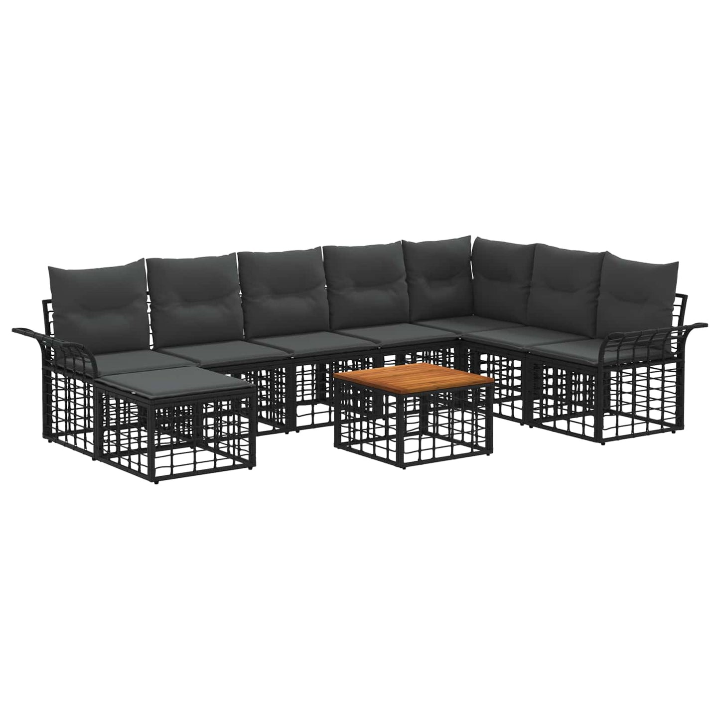 Set di divani da esterno 9 pcs Nero e Grigio scuro Poliestere | homemem39