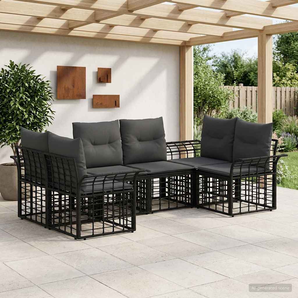 Set di divani da esterno 6 pcs Nero e Grigio scuro Poliestere | homemem39