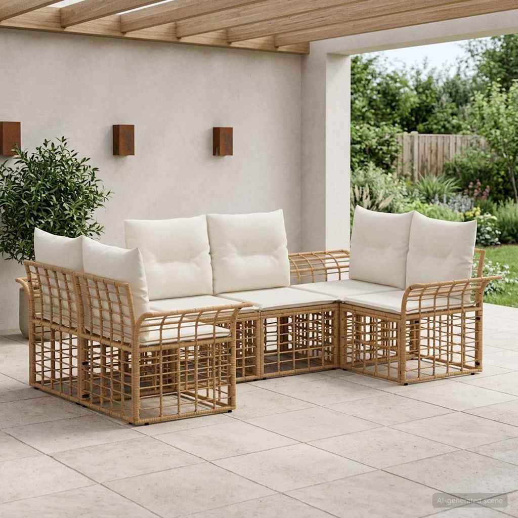Set di divani da esterno 6 pcs Naturale e Bianco Crema | homemem39