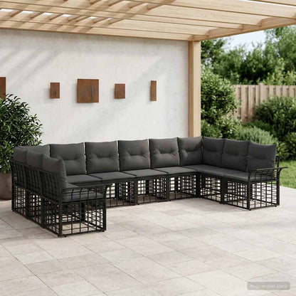 Set di divani da esterno 10 pcs Nero e Grigio scuro Poliestere | homemem39