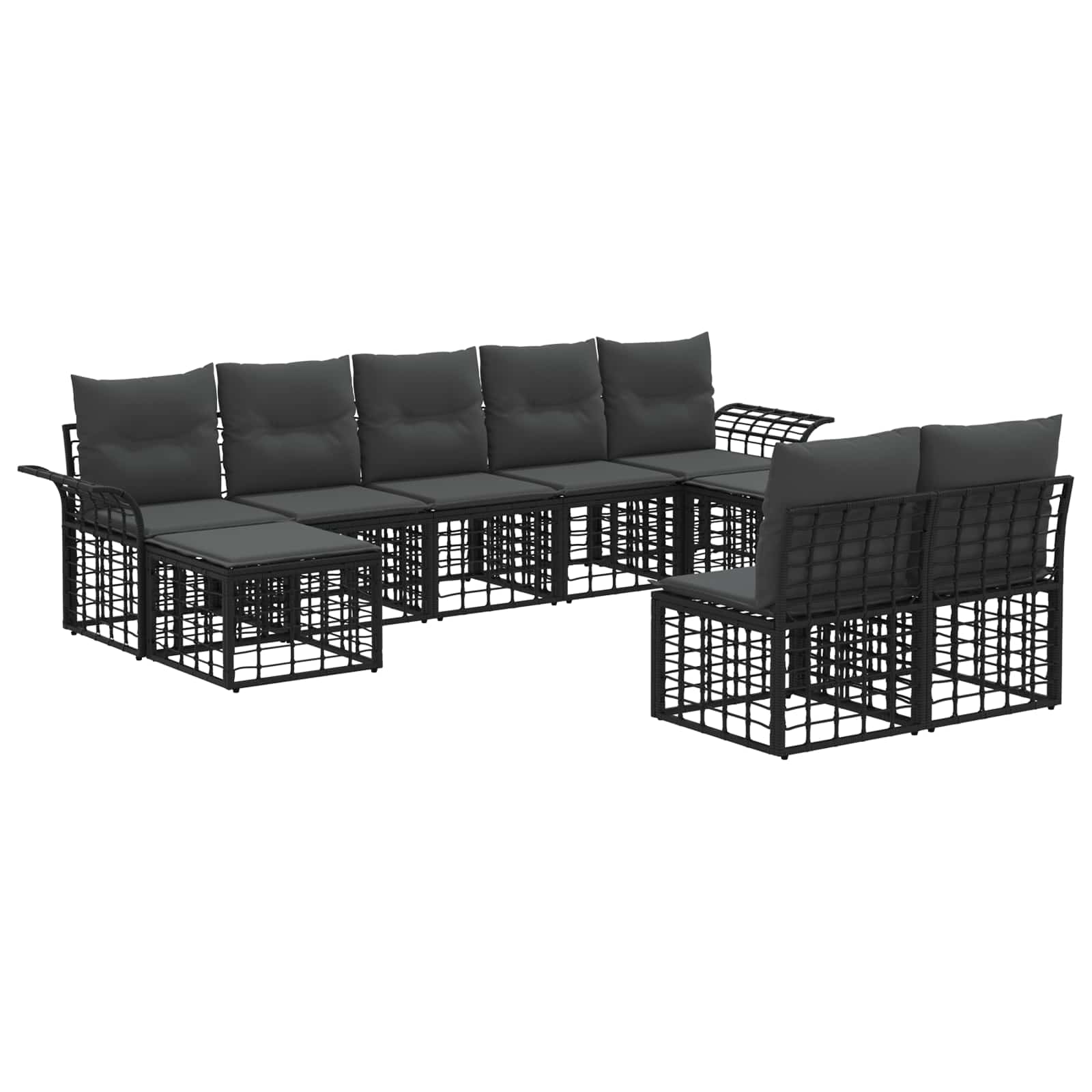Set di divani da esterno 9 pcs Nero e Grigio scuro Poliestere | homemem39