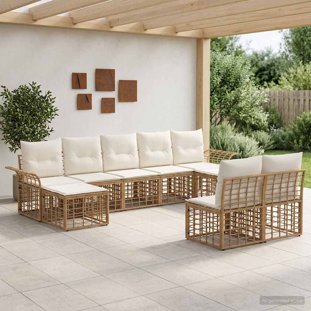 Set di divani da esterno 9 pcs Naturale e Bianco Crema | homemem39