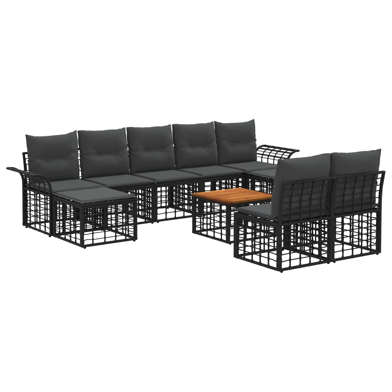Set di divani da esterno 10 pcs Nero e Grigio scuro Poliestere | homemem39