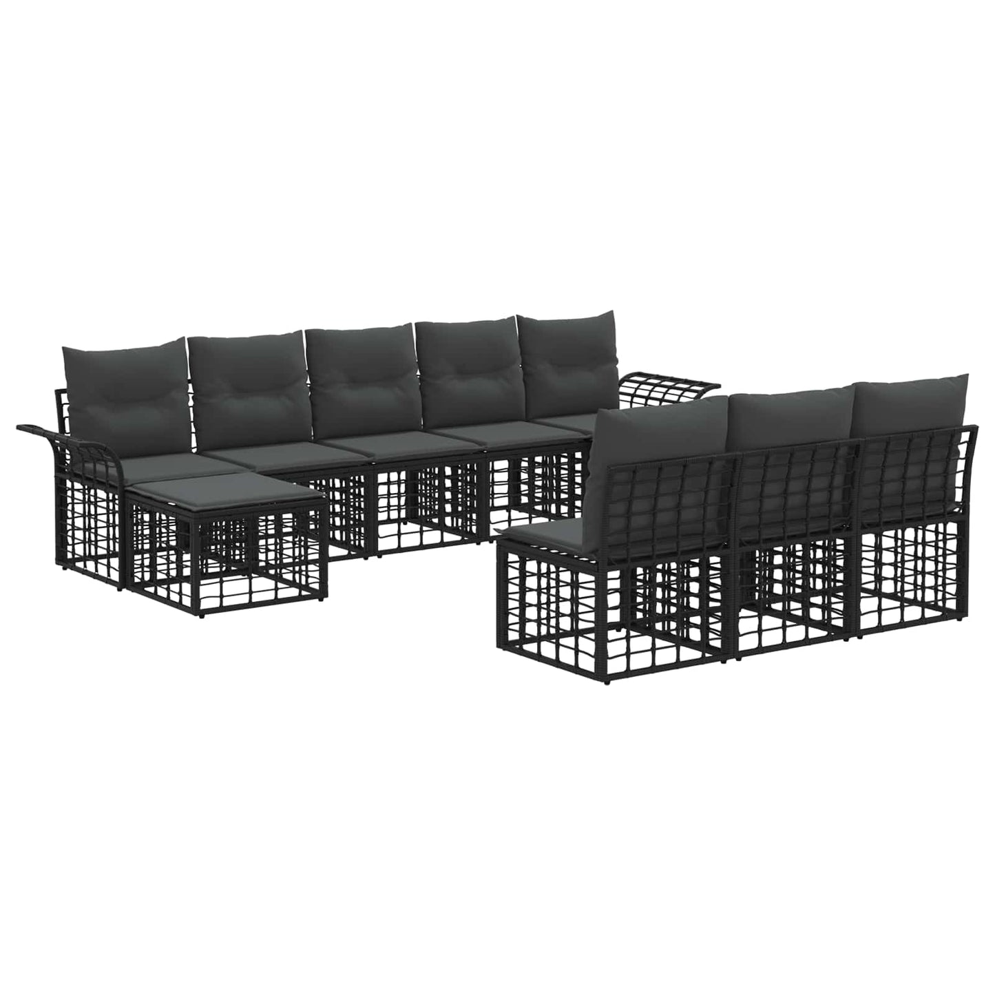 Set di divani da esterno 9 pcs Nero e Grigio scuro Poliestere | homemem39