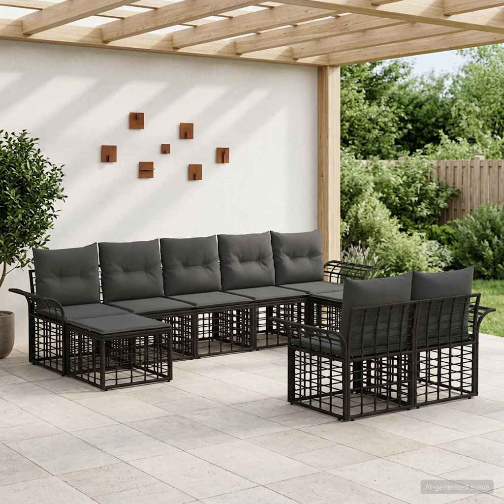 Set di divani da esterno 9 pcs Nero e Grigio scuro Poliestere | homemem39