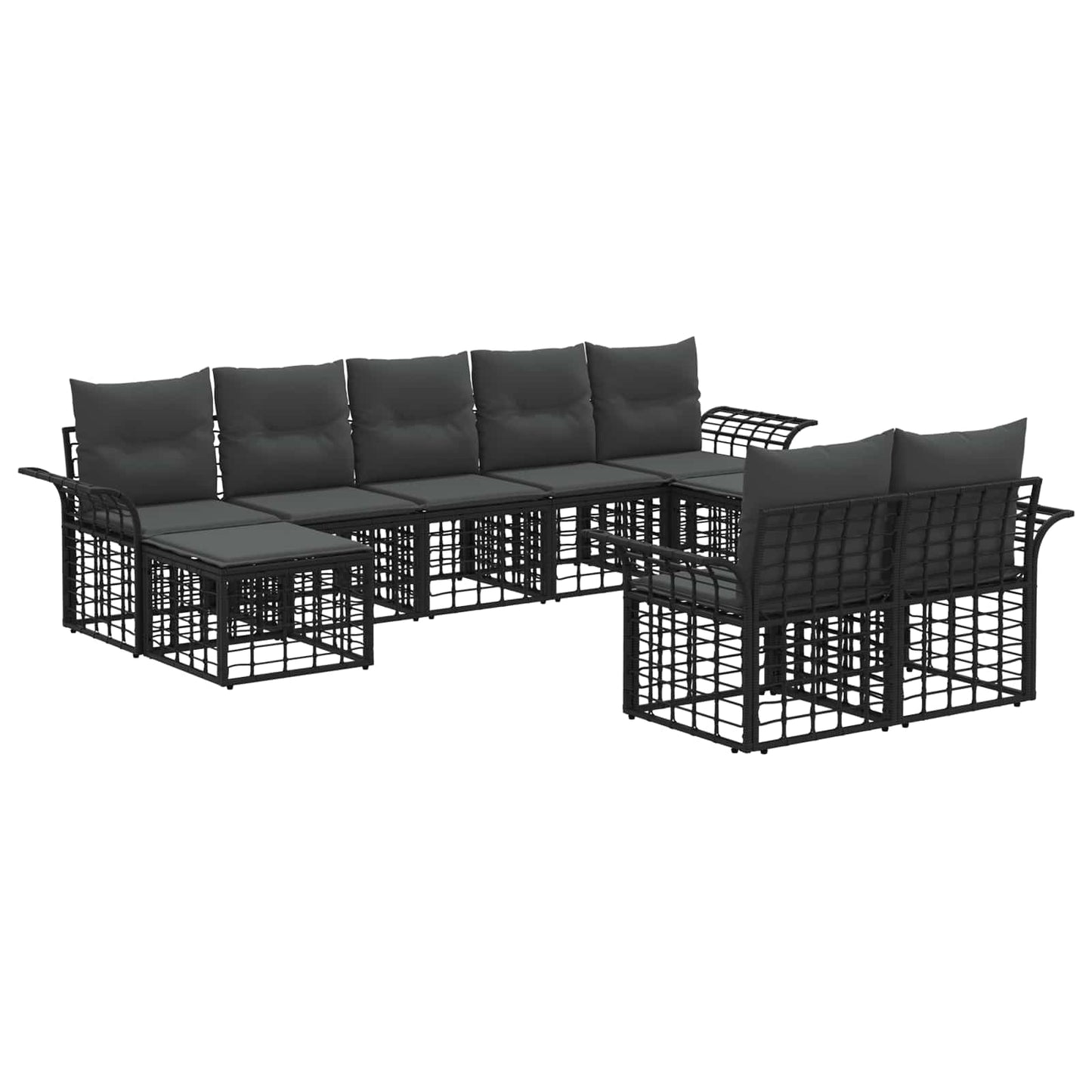 Set di divani da esterno 9 pcs Nero e Grigio scuro Poliestere | homemem39