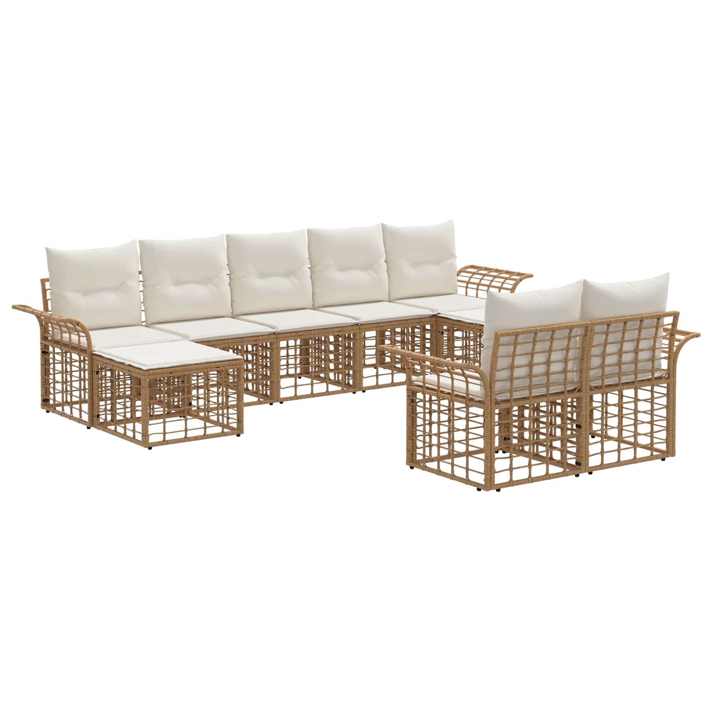 Set di divani da esterno 9 pcs Naturale e Bianco Crema