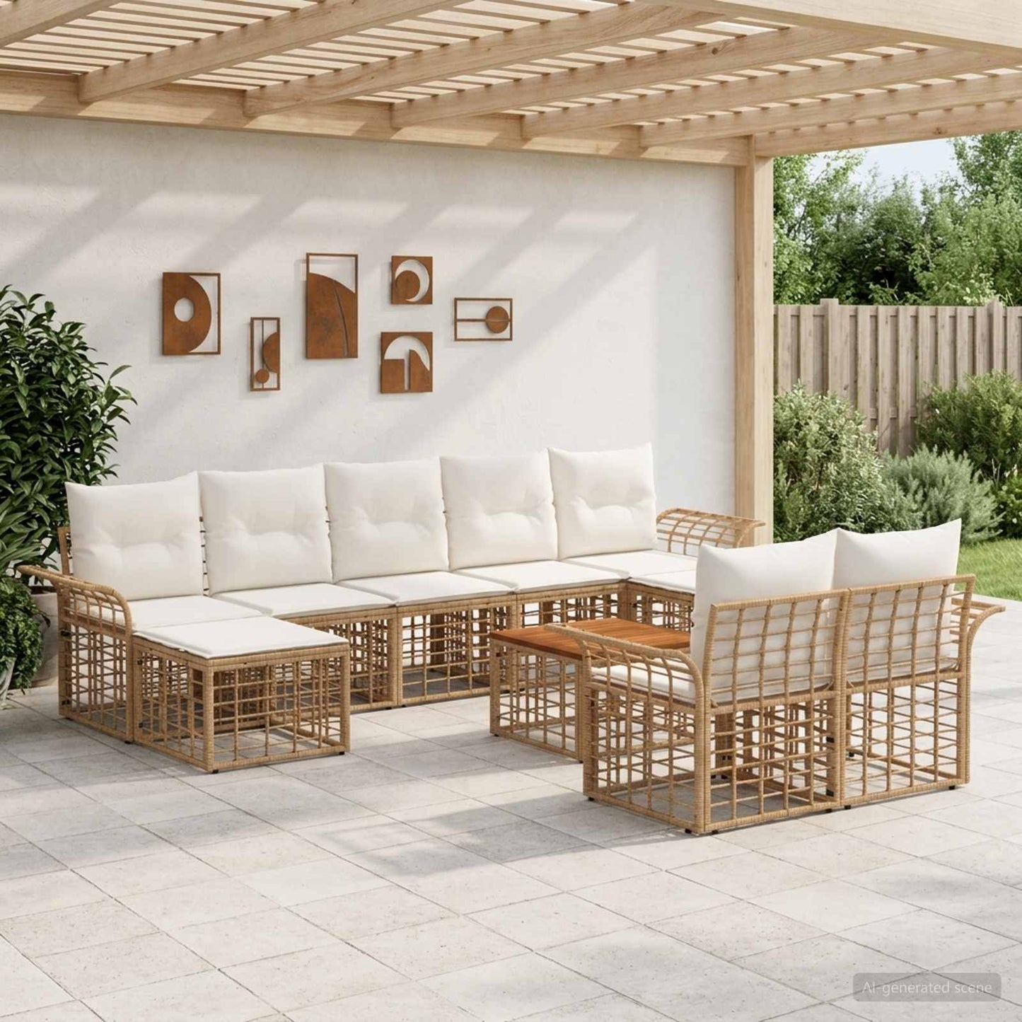 Set di divani da esterno 10 pcs Naturale e Bianco Crema | homemem39