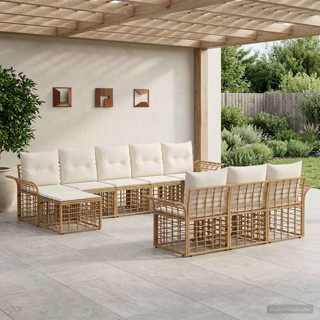 Set di divani da esterno 10 pcs Naturale e Bianco Crema | homemem39