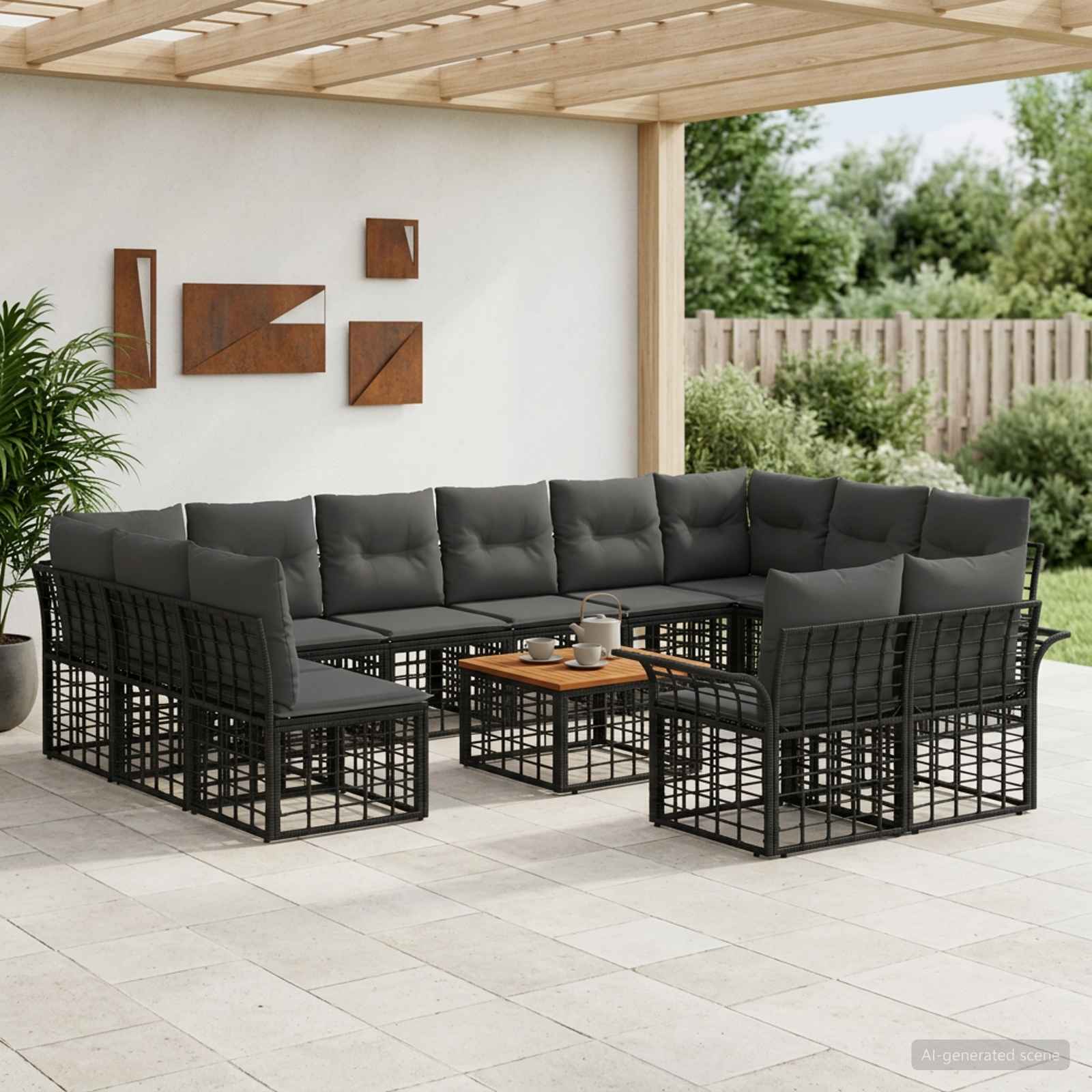 Set di divani da esterno 13 pcs Nero e Grigio scuro Poliestere | homemem39